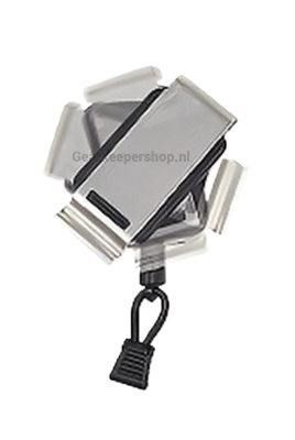 Achterkant van de Gearkeeper RT2-4051 retractor met een roestvrij stalen roterende riemclip