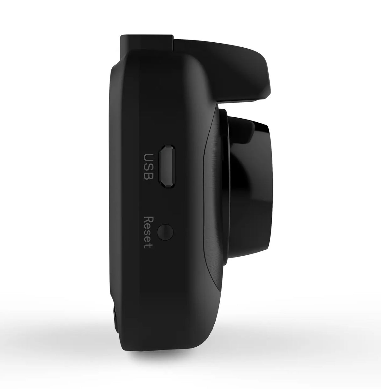 Aguri DX1200 zijkant van de dashcam met aansluiting en resetknop