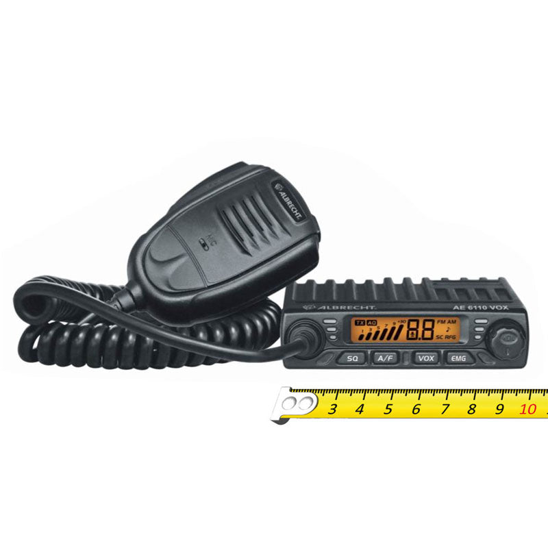 Afmeting van de Albrecht AE6110 VOX 27MC AM/FM transceiver