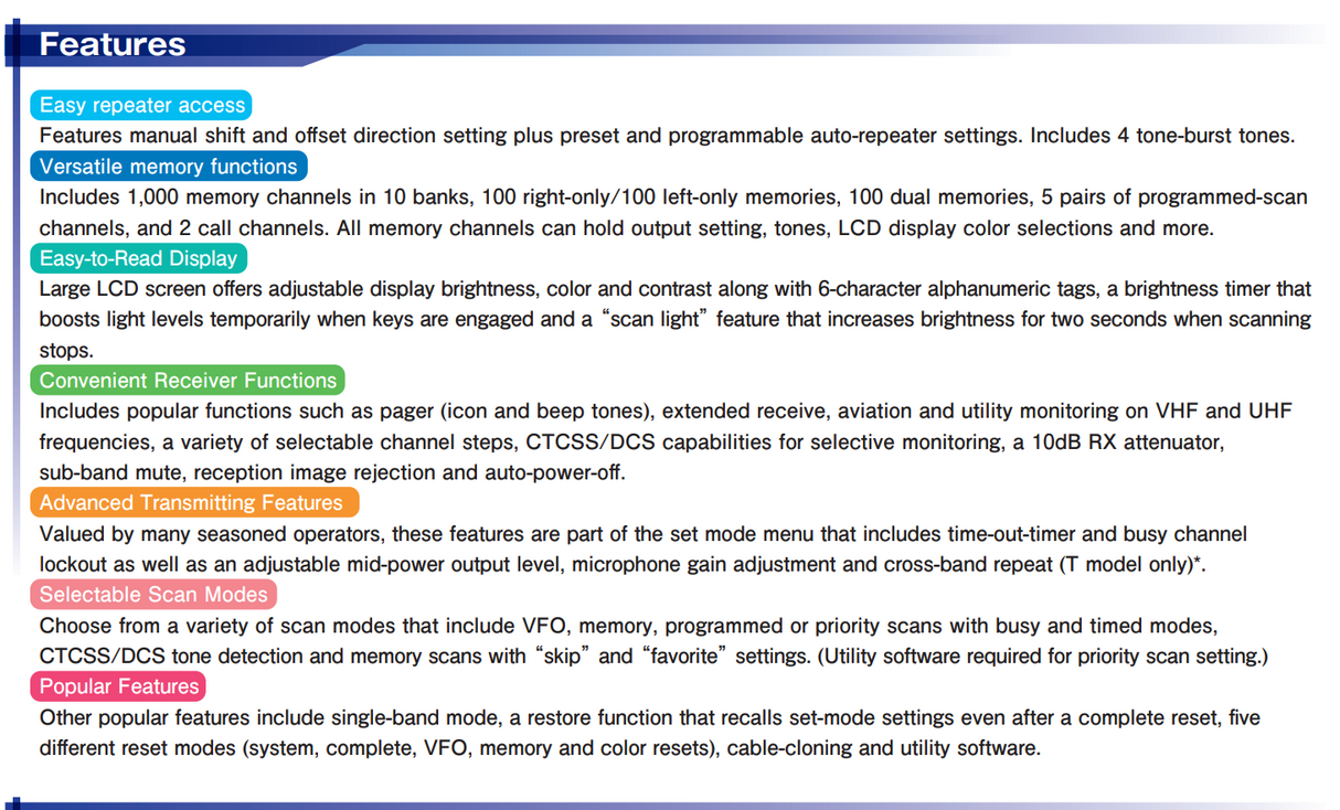 Kenmerken van de Alinco DR-735E mobiele uhf/vhf transceiver