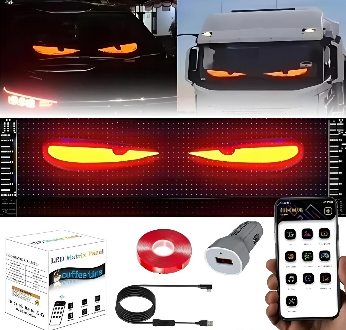 RGB LED Devil Eyes voor in de vrachtwagen of personenauto bestuurbaar via de App en meegeleverde afstandsbediening