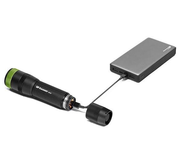 GP CR42 zaklantaarn 1000 lumen kan worden opgeladen aan een powerbank