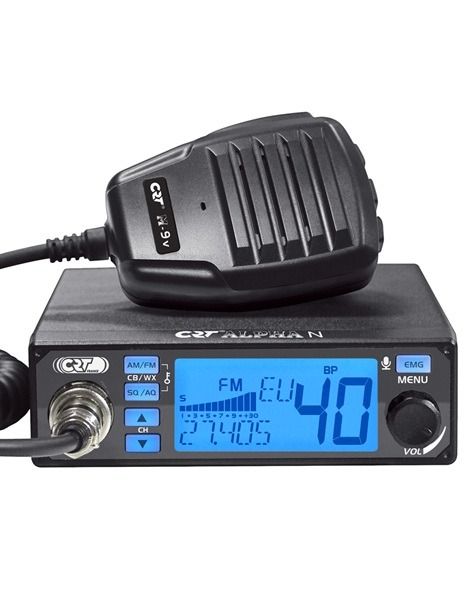 CRT ALPHA-N AM/FM 27MC bak met groot display en blauwe achtergrondverlichting en de microfoon bovenop