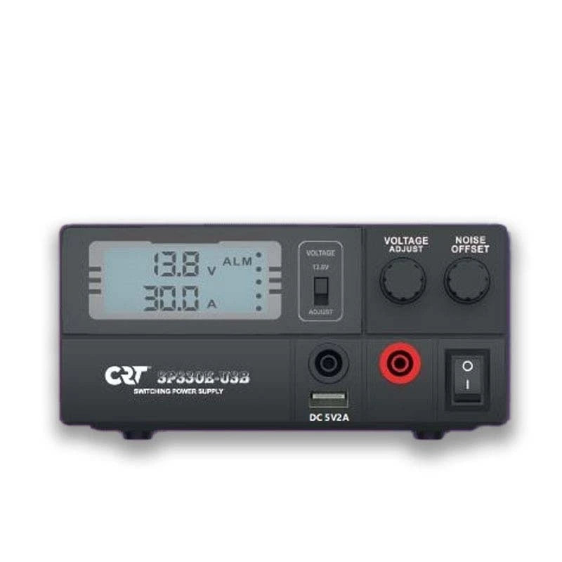 Vooraanzicht CRT SPS30E met banaansteker-uitgangen en helder verlicht scherm