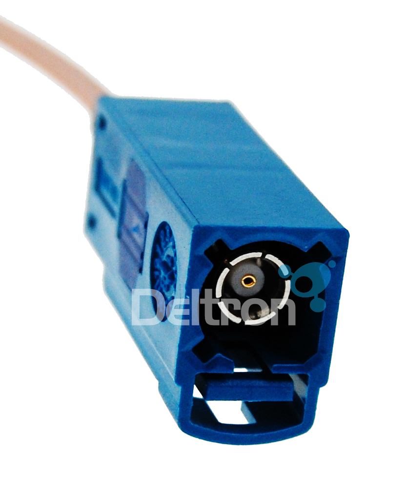 Close up Fakra-Female connector aan de Fakra adapterset van Fakra naar UHF
