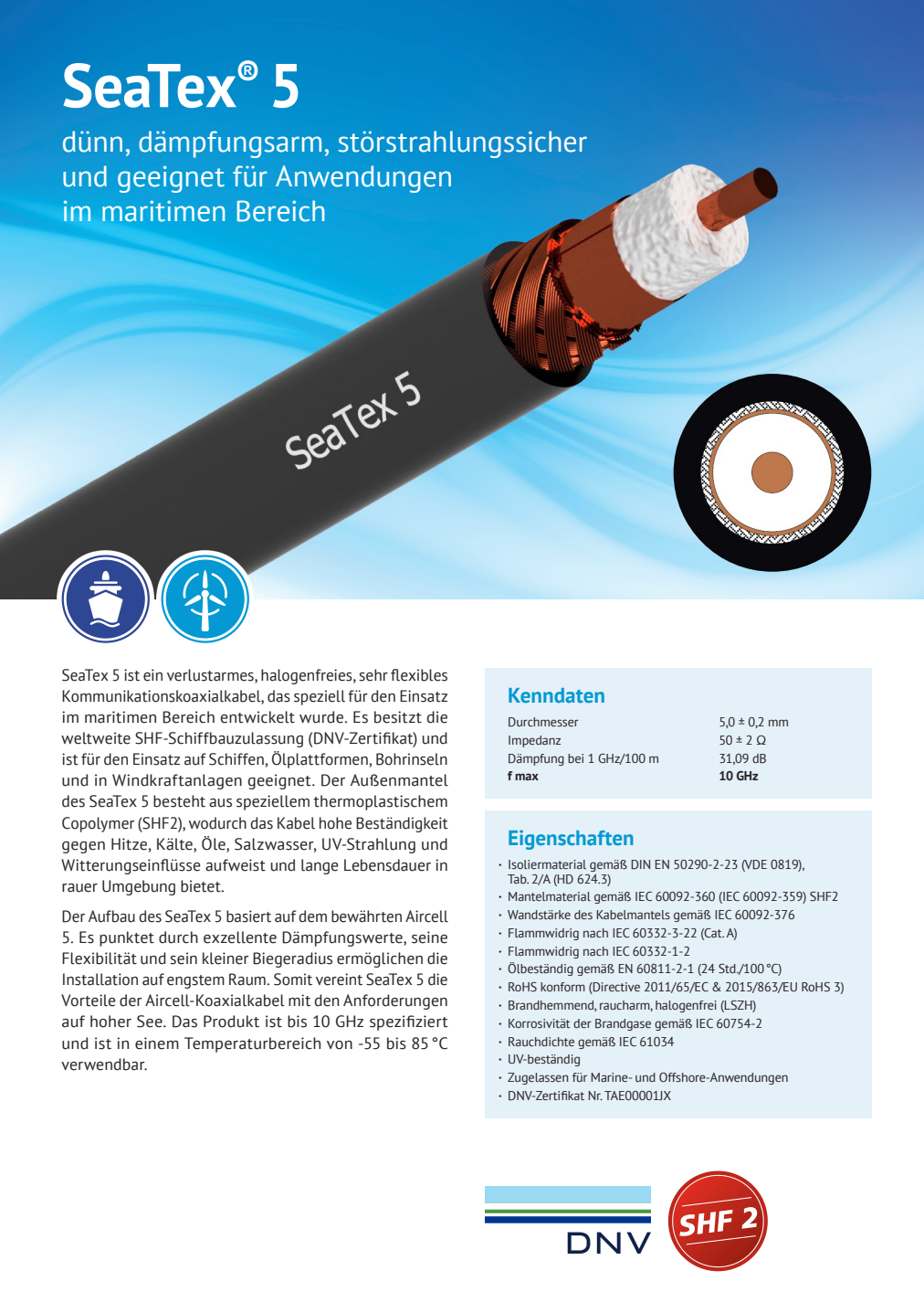 Datasheet van de Seatex-5 coaxkabel van het merk SSB