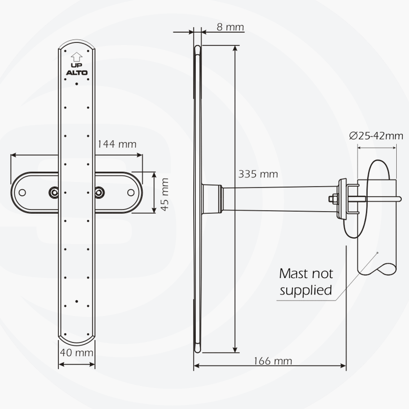 Details afmetingen van de Sirio HGO-433-868 antenne voor Lora systemen en ISM433