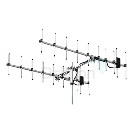 Voorbeeld stacking van twee Diamond antennes met SS-770R stacking transformers er tussen