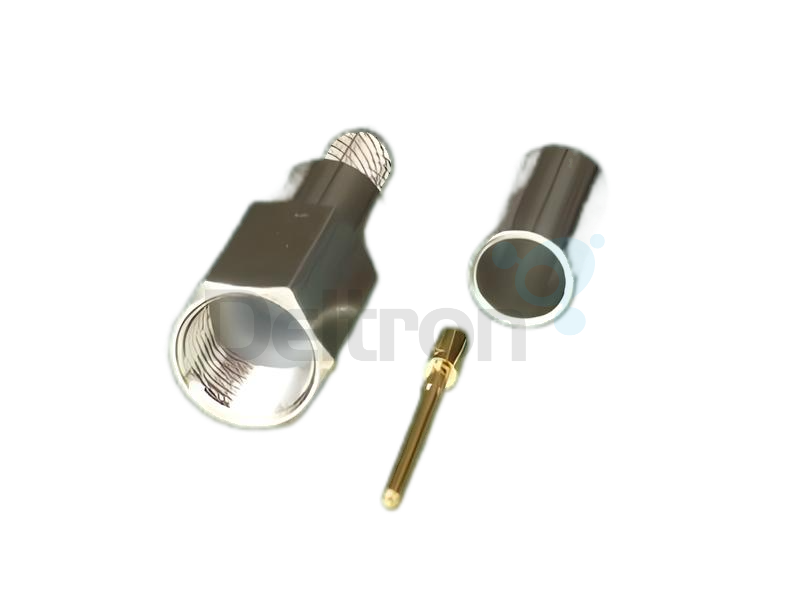 FME-Male crimp connector voor RG58 en CO100 coaxkabel. Monteren zonder te solderen