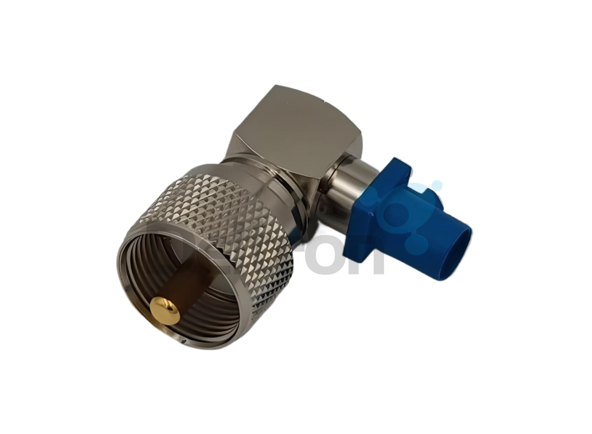 Fakra-Male/UHF-Male haakse coaxiale adapter