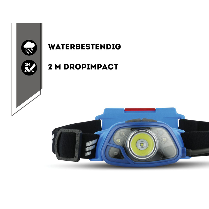 H1532 hoofdlamp van Favour voorzien van rode achterlicht, richtbare lichtstraal, rode led achterlicht en instelbaar tot maximaal 250 lumen