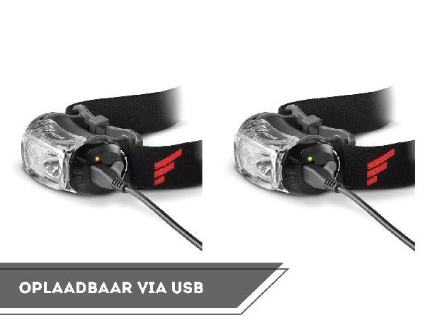 Favour H1117 hoofdlamp is oplaadbaar via de meegeleverde USB kabel