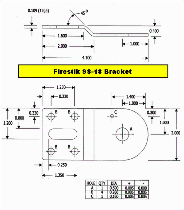 Firestik SS-184A beugel voor een mobiele antenne op een Dodge Ram of Dakota te monteren, tekening