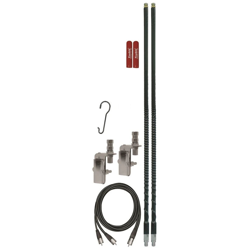 Firestik FS3-DMK complete set van twee mobiele 27MC antennes met spiegelbeugels, coaxkabels en meer