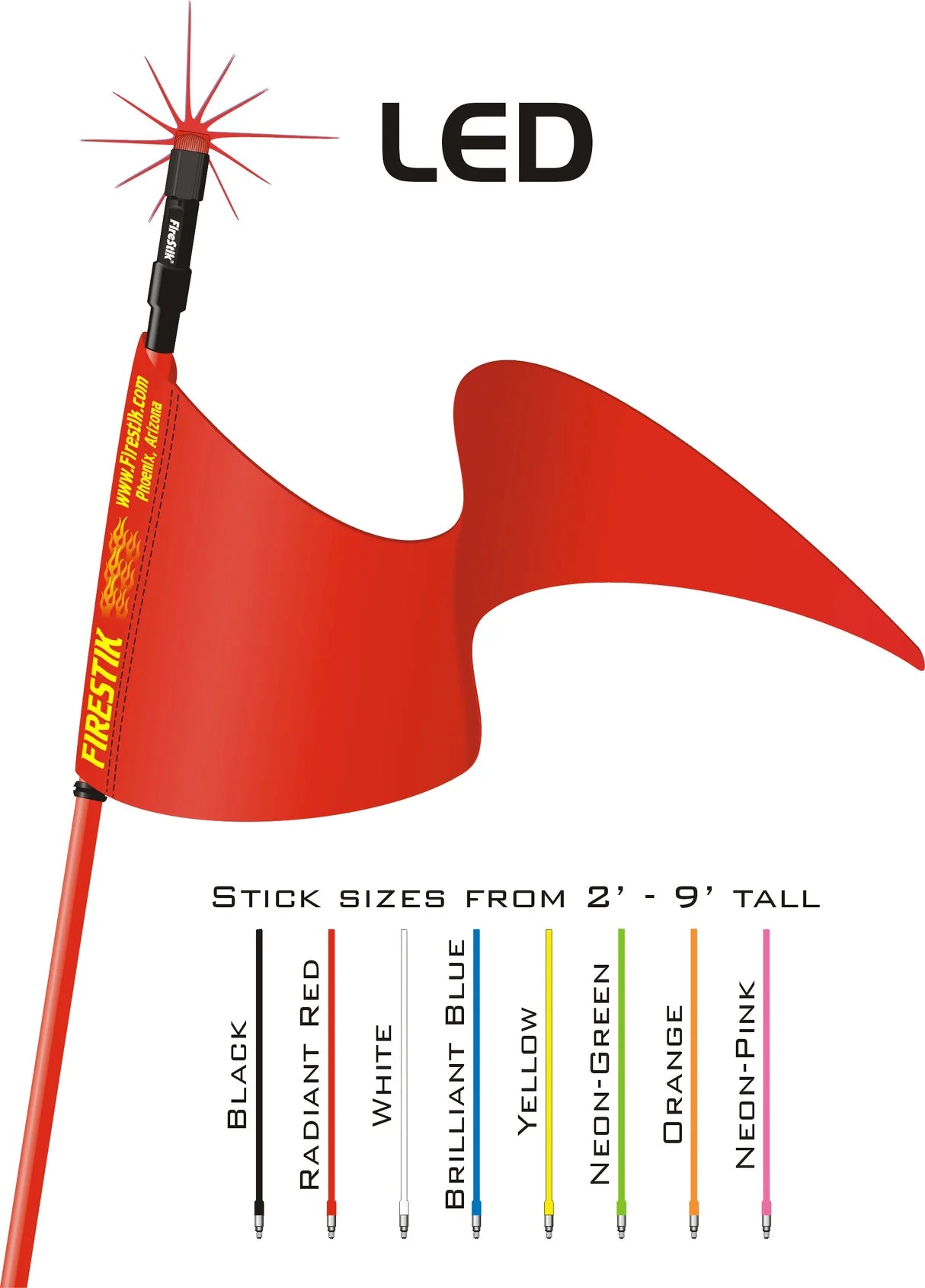 Firestik markeringsvlag of signaleringsvlag met optionele strobe light op de top van de vlaggenstok