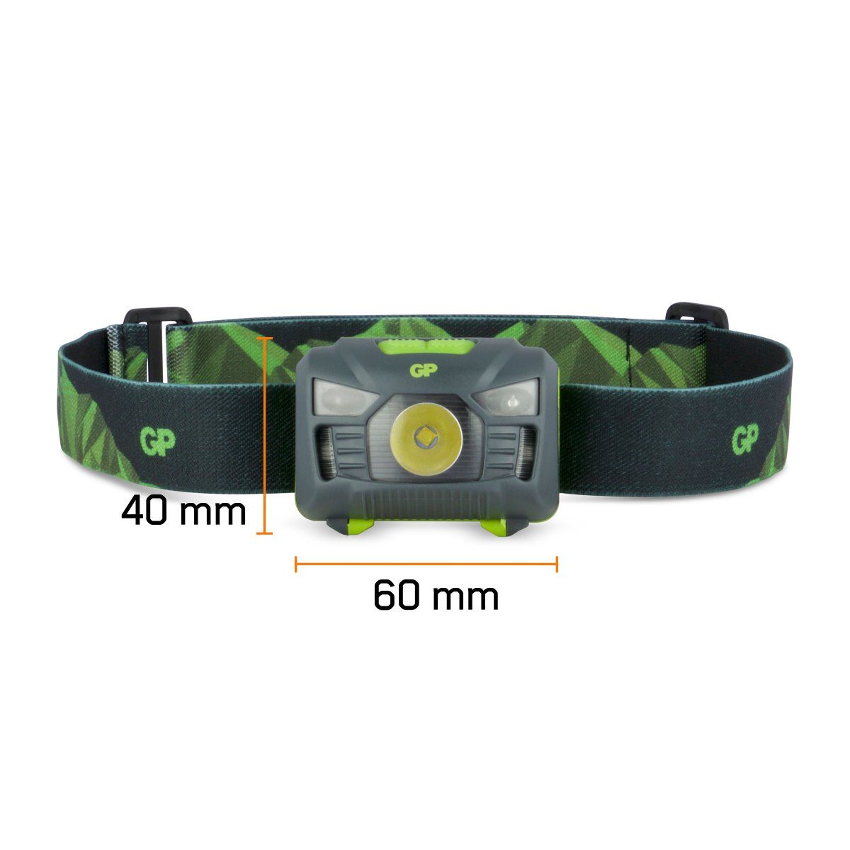 Afmetingen van de GP CH4 hoofdlamp 160 lumen met sensor