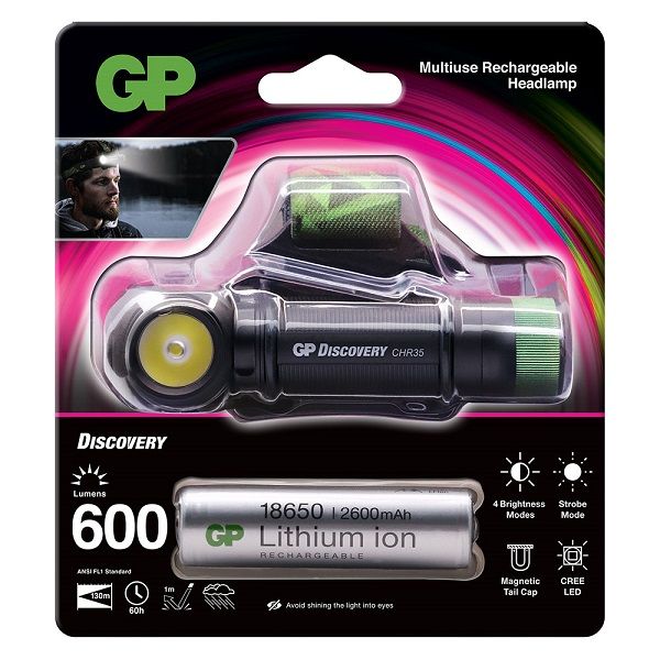 GP CH35 2-in-1 oplaadbare hoofdlamp en zaklamp 600 lumen