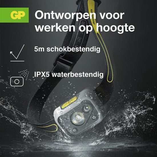 GP CH54 robuuste waterdichte hoofdlamp met een sterkte van 375 lumen