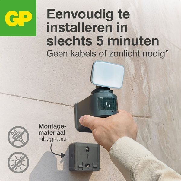 Eenvoudige montage van de draadlozen GP safeguard RF1.1. draadlozen buitenlamp met sensor
