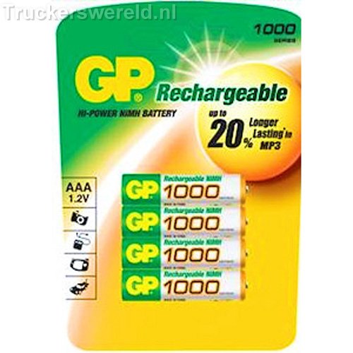GP Set van vier oplaadbare AAA batterijen in originele verpakking