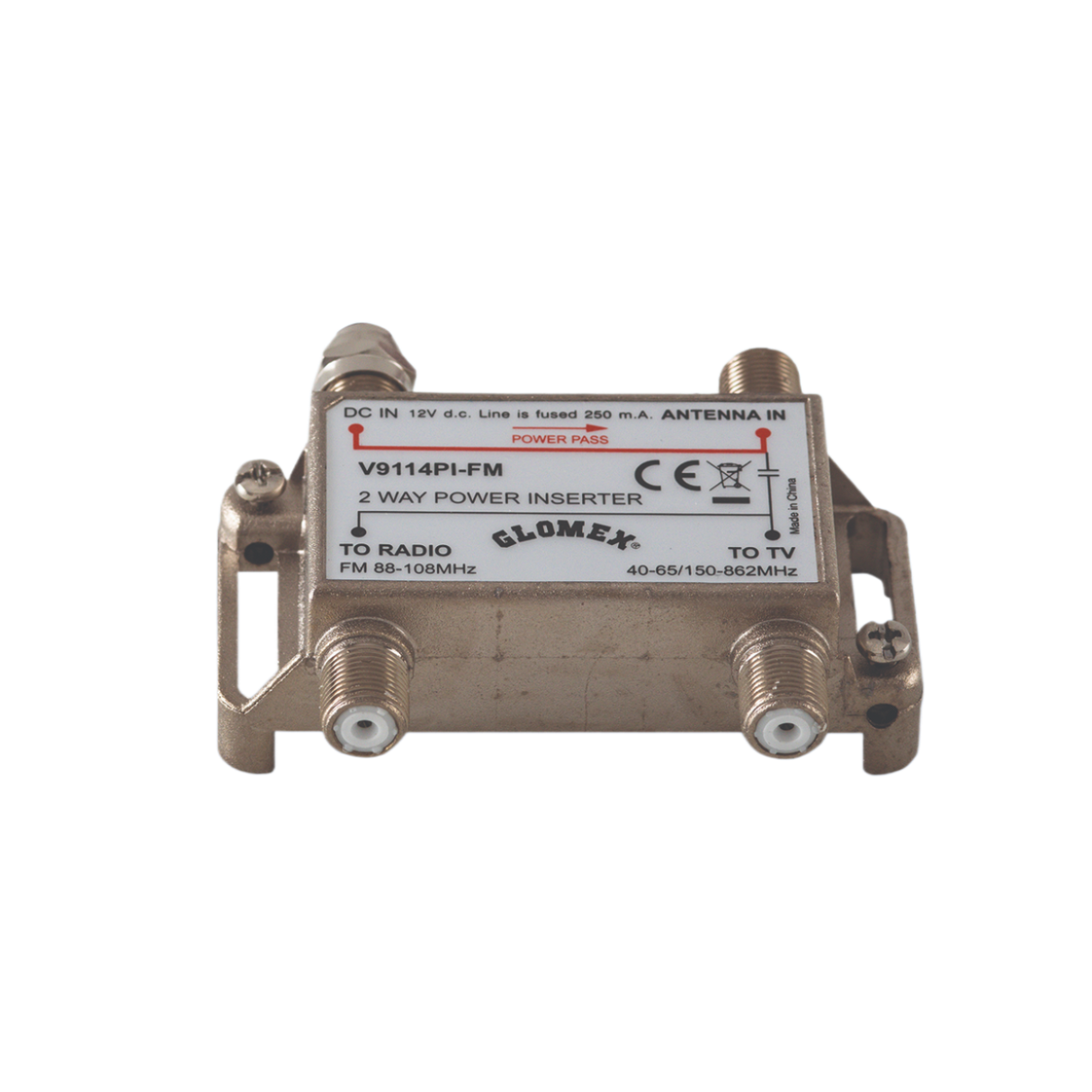 Glomex V9114PI-FM 12V DC power inserter voor DVB-T antenne en FM-radio