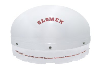 Glomex Discovery 2 satelliet-tv-antenne met automatische zoekfunctie voor campers en caravans.