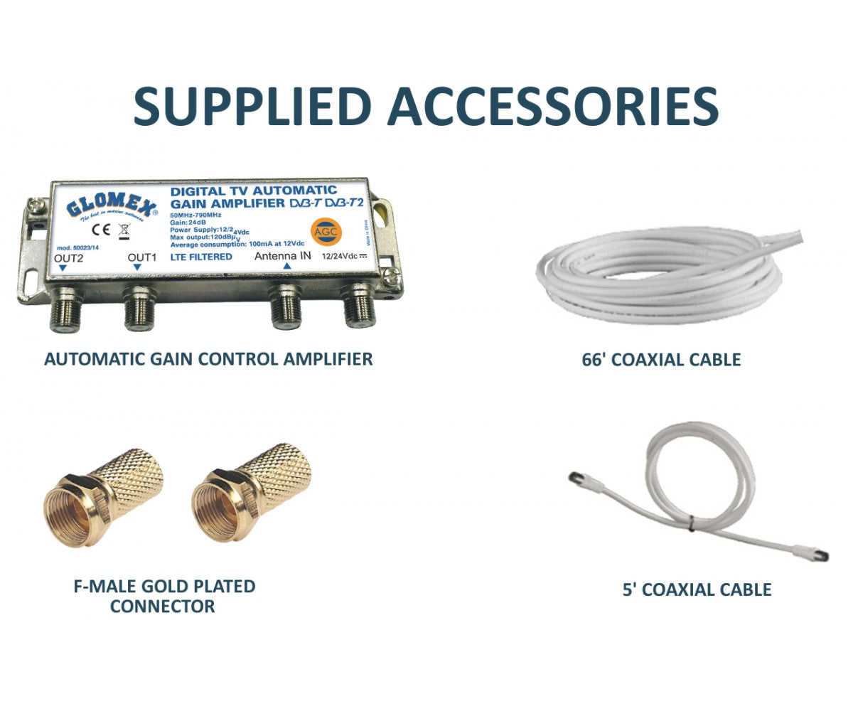 Glomex Nashira AGCU inclusief 20 meter coaxkabel, versterker en montagekit