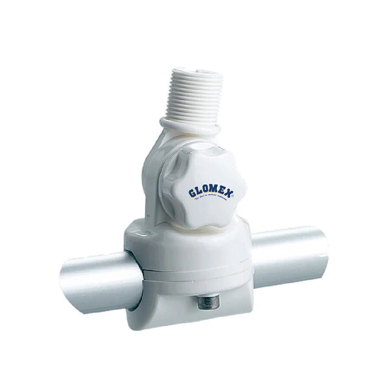 Glomex RA134 draaibare rail mount van UV-bestendig nylon met vergrendeling en GPS-doorvoer, geschikt voor antennes tot 2,4 meter
