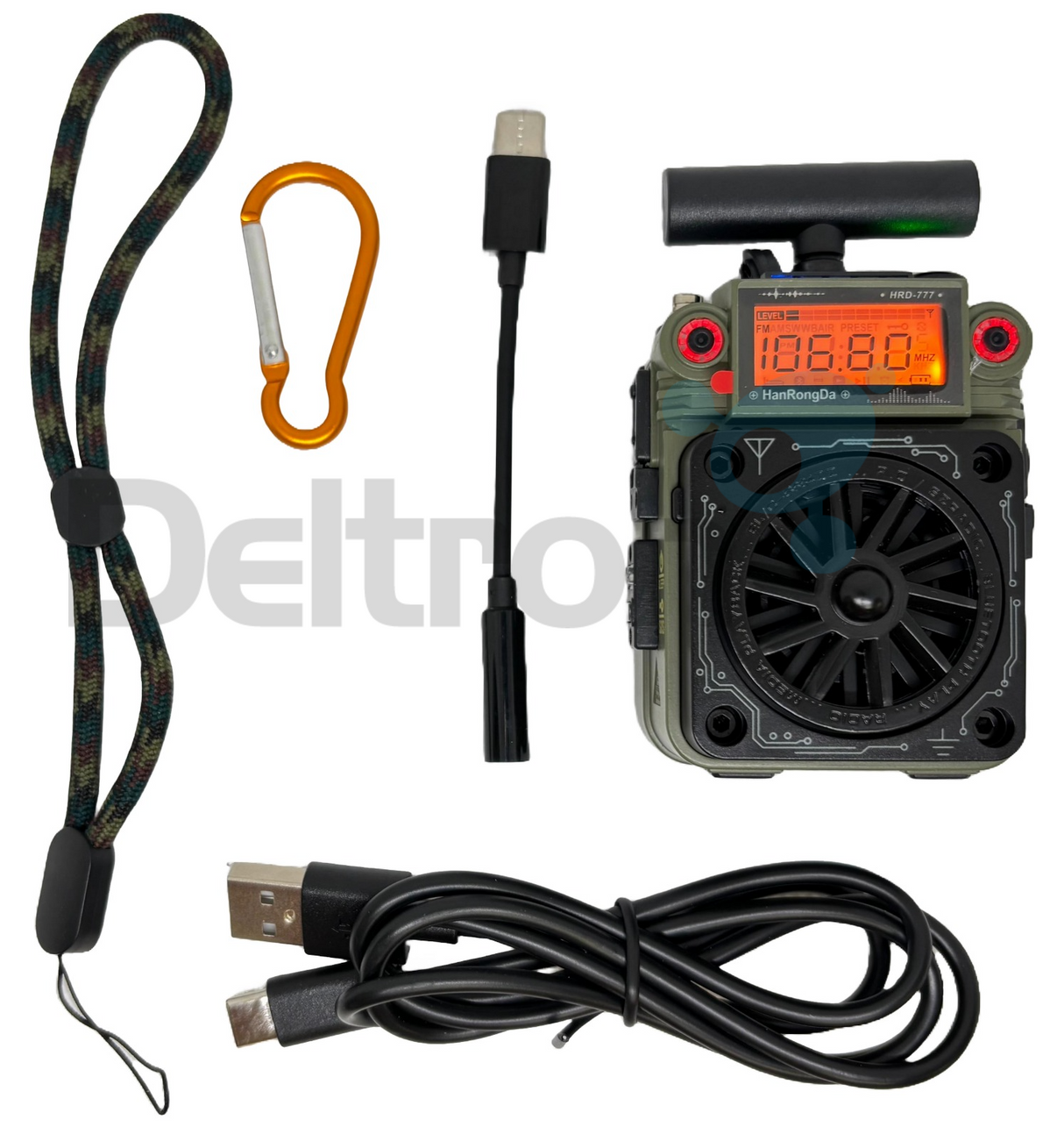 HanRongDa HRD-777 compacte noodradio en wereldontvanger met meegeleverde accessoires