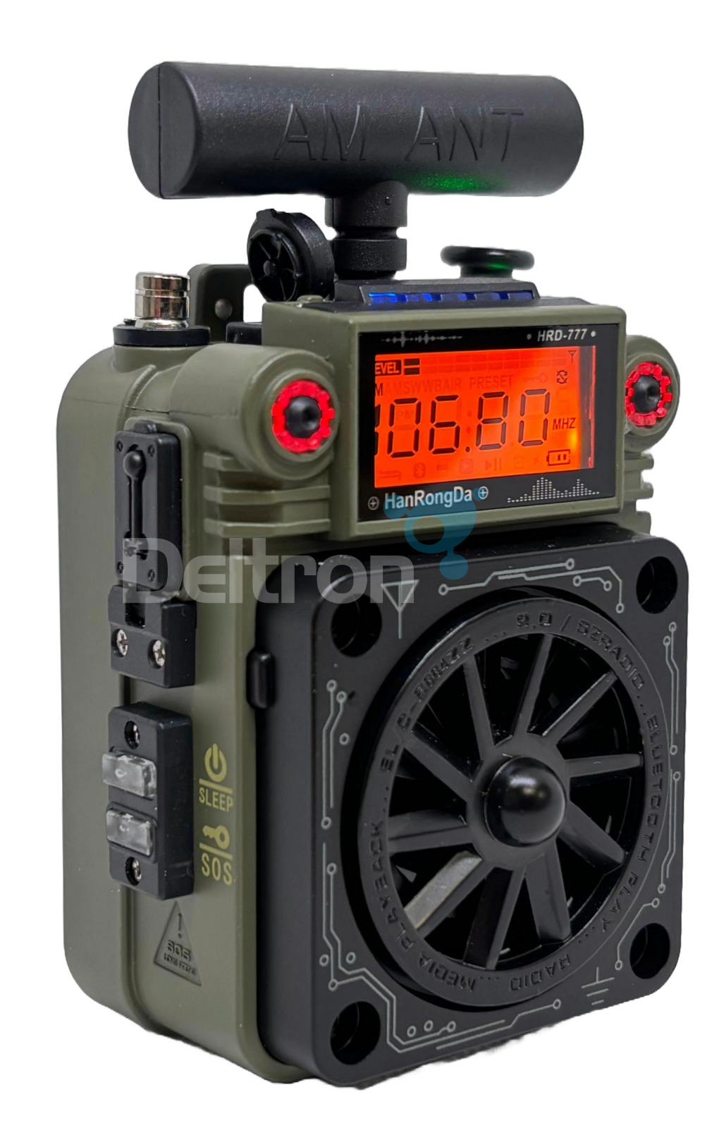 HRD-777 noodradio linker zijkant met extra T-vormige AM-antenne