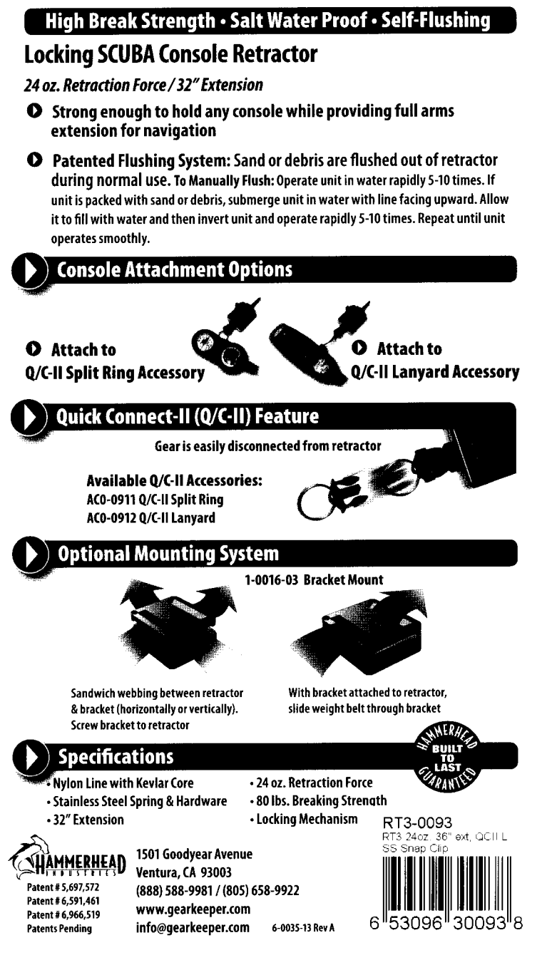 Instructies voor het gebruik van de RT3-0093 retractor van Gear Keeper