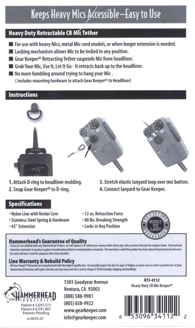 Instructies voor het gebruik van een Gear Keeper RT3-4112 microfoonretractor