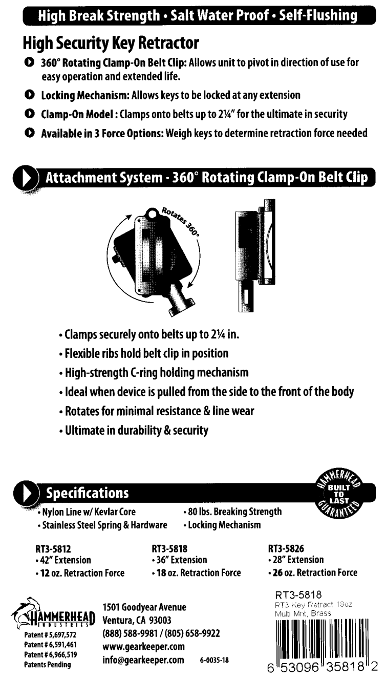 Instructies voor het gebruik van de Gear Keeper RT3-5818 retractor met beveiligde roterende riemclip
