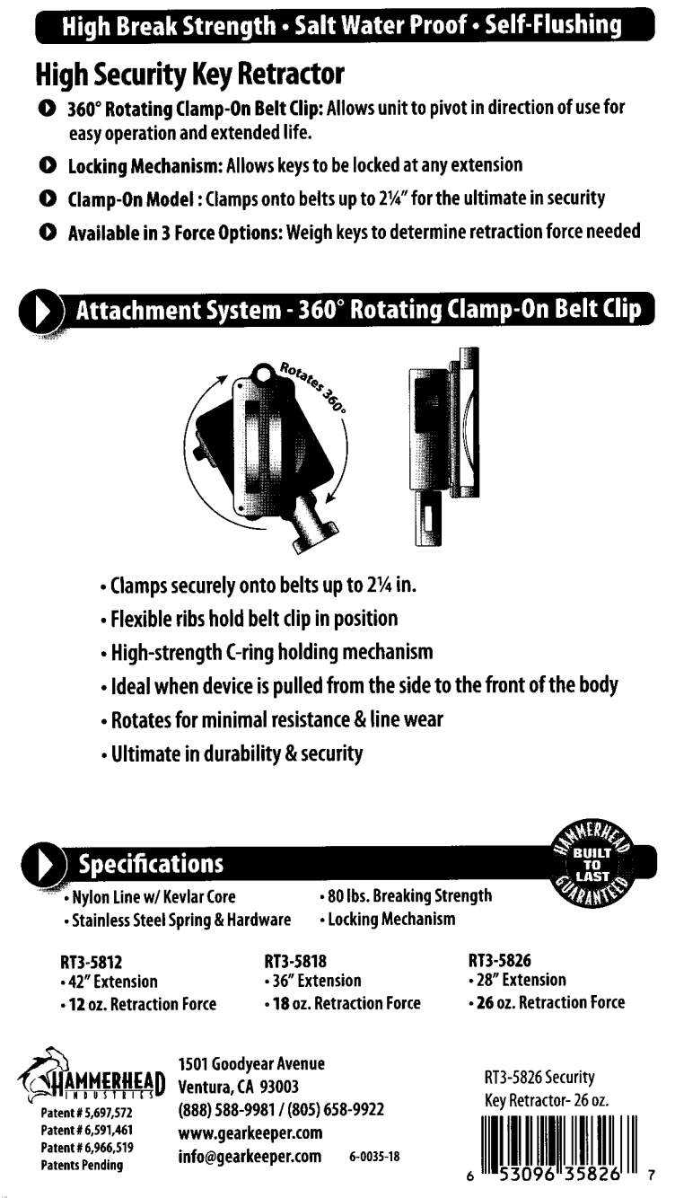 Instructies voor het gebruik van de Gear Keeper RT3-5826 retractor met beveiligde en roterende riemclip