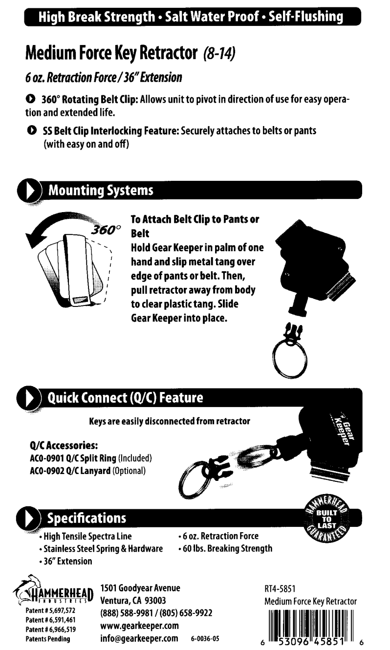 Instructies voor het gebruik van een Gear Keeper RT4-5851 retractor voor id-badge, sleutels en toegangstag