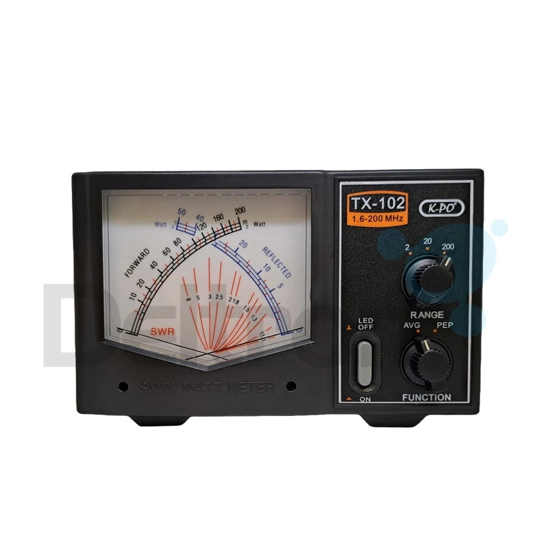 KPO TX-102 SWR en Watt meter met groot kruisnaald display. Werkt van 1.6 tot 200MHz