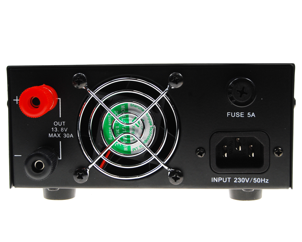 Achterkant K-PO SPS-250-II voeding met aansluitingen en ventilator