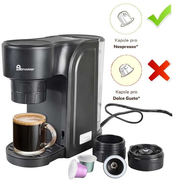24Volt 350W koffieapparaat die compatibel is met alle merken Nespresso cupjes of kapsules. Handig in de vrachtwagen