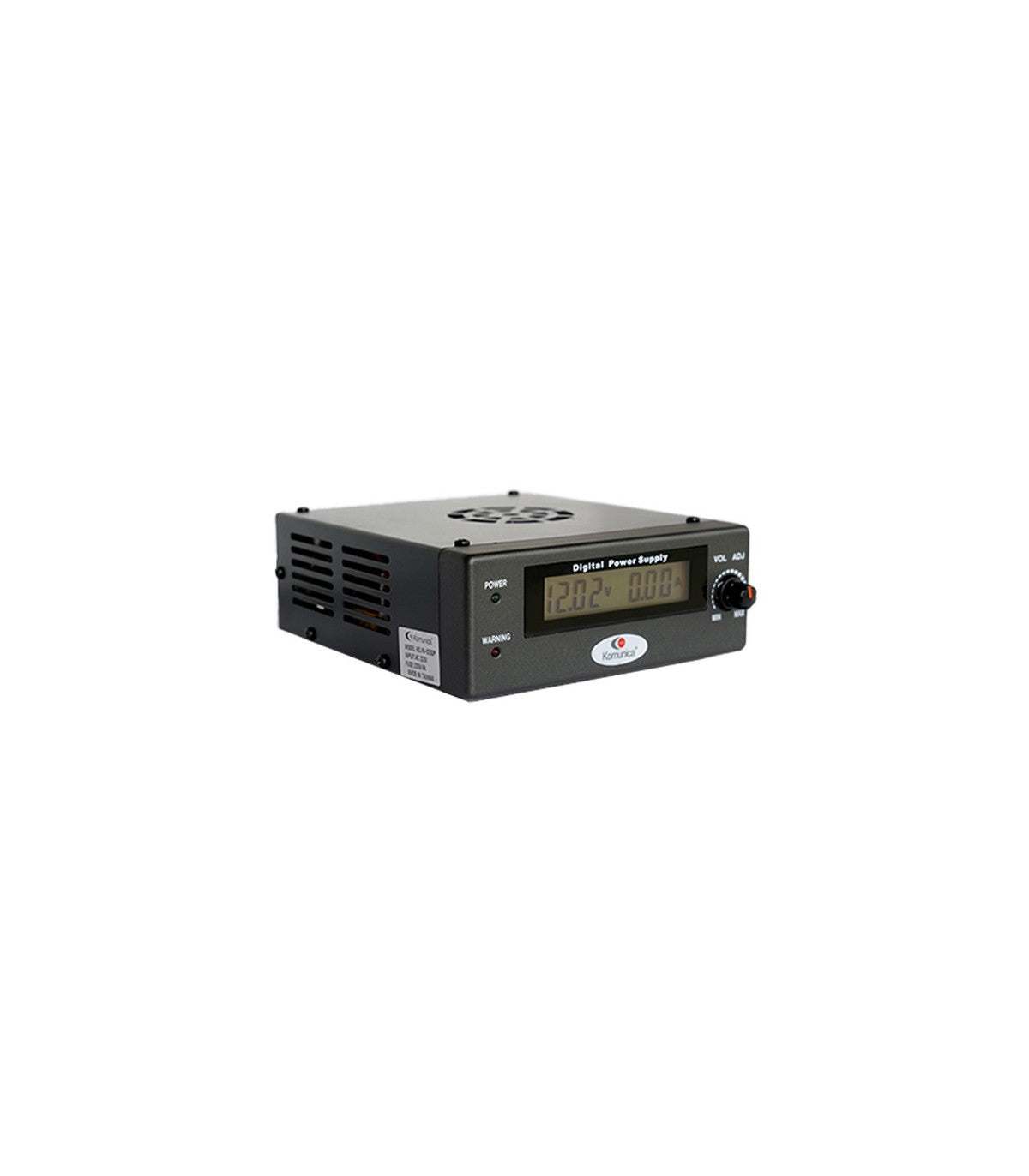Komunica AV-825-DP schakelende voeding met groot digitaal display vanaf de zijkant gezien