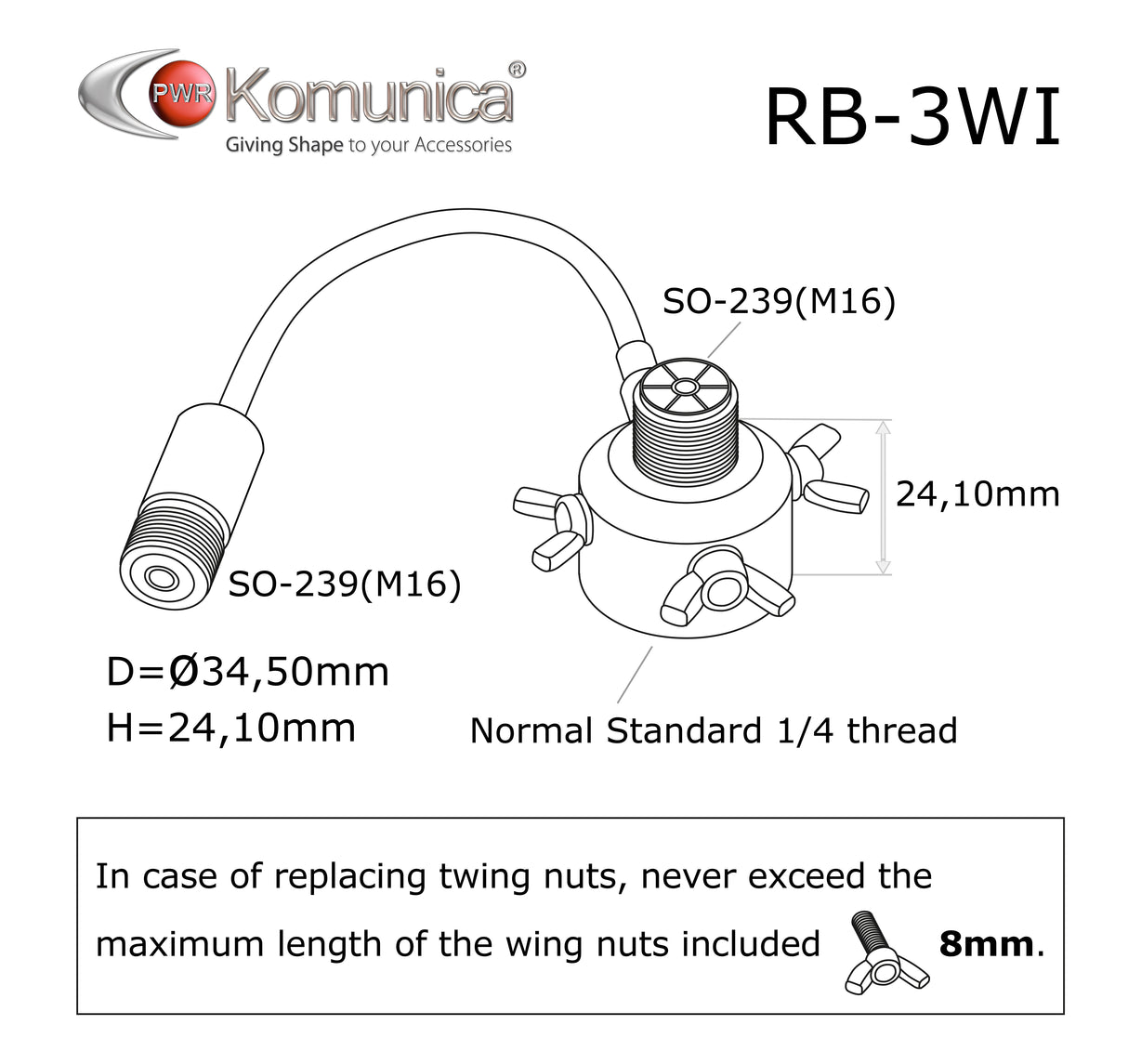 Komunica RB-3WI antenne statief ondersteuning met 1/4x20 draad en UHF-Female aansluiting