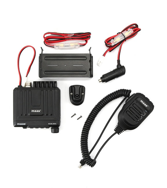Maas KCB-2000 27MC transceiver inhoud van de verpakking; stroomkabels, beugel en microfoon