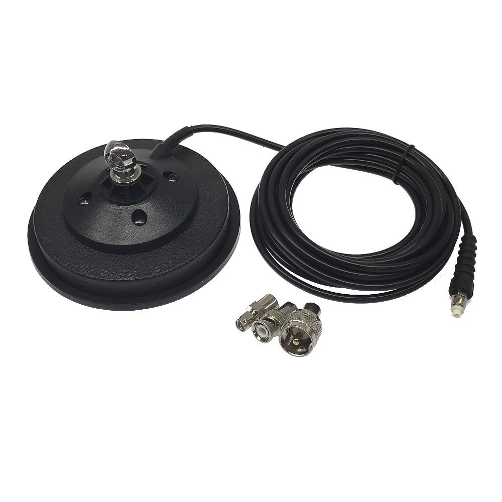 Maas MAG 130 DV magneetvoet met RG58 en gesoldeerde FME-connector en meegeleverde BNC, SMA en PL adapter