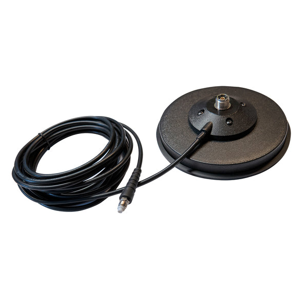 Maas MAG 160 PL magneetvoet met RG58 coaxkabel met een FME-connector en drie losse connectoren BNC, SMA en PL.