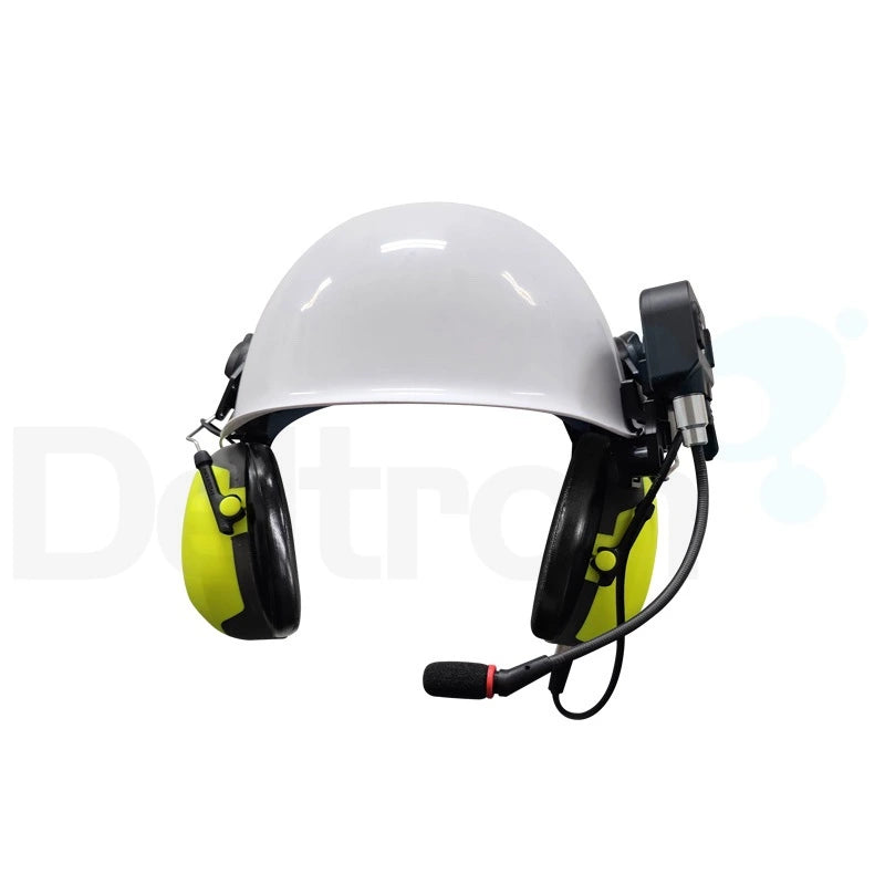 Maytel 2.4GHz intercom systeem voor communicatie aan de zijkant van een bouwhelm met Peltor gehoorbescherming