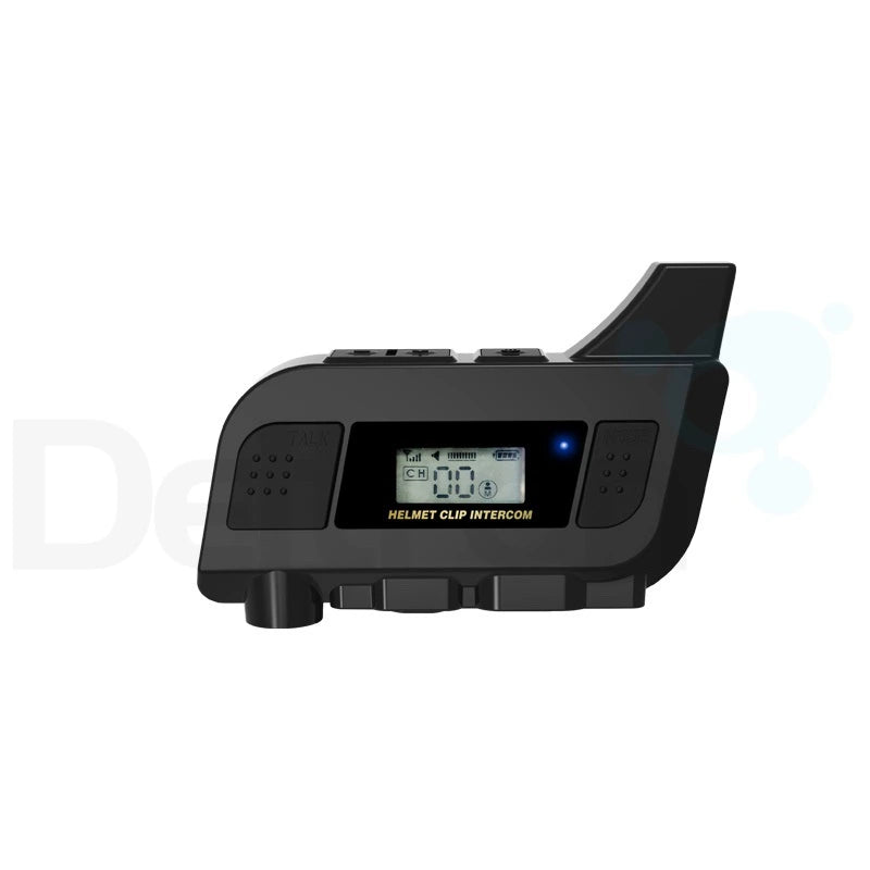 Maytel Helmet Clip intercom bedieningsunit voor bouwhelmen en oorkappen met digitaal display en knoppen bovenop