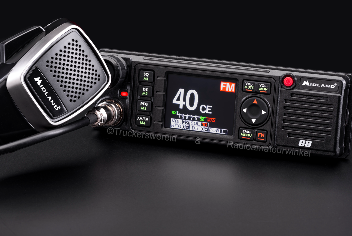 Midland 88 transceiver display met knoppen en kanaal 40 met microfoon