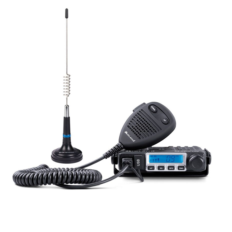Midland CB Go USB complete 27MC bak set met Midland LC-29 magneetvoet antenne en een Midland M-Mini 27MHz transceiver