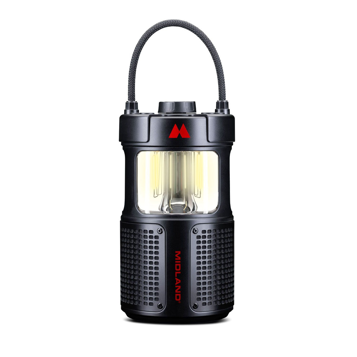 Midland ER veelzijdige led-lantaarn met ingebouwde bluetooth speaker en powerbank die ideaal is voor gebruik als noodradio maar ook voor op de camping, in de vrachtwagen of gewoon thuis in de tuin