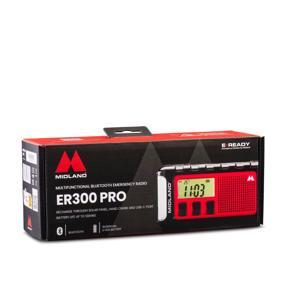 Midland ER300 Pro oplaadbare noodradio met zaklamp en bluetooth in de originele verpakking