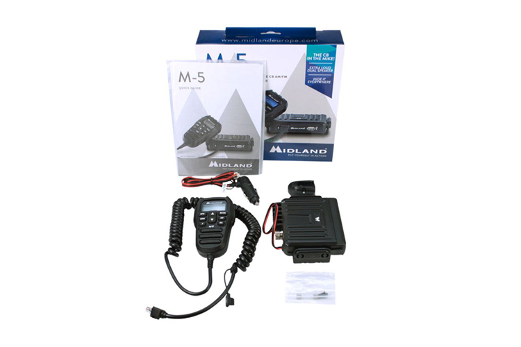 Midland M5 CB--radio met meegeleverde accessoires en originele verpakking